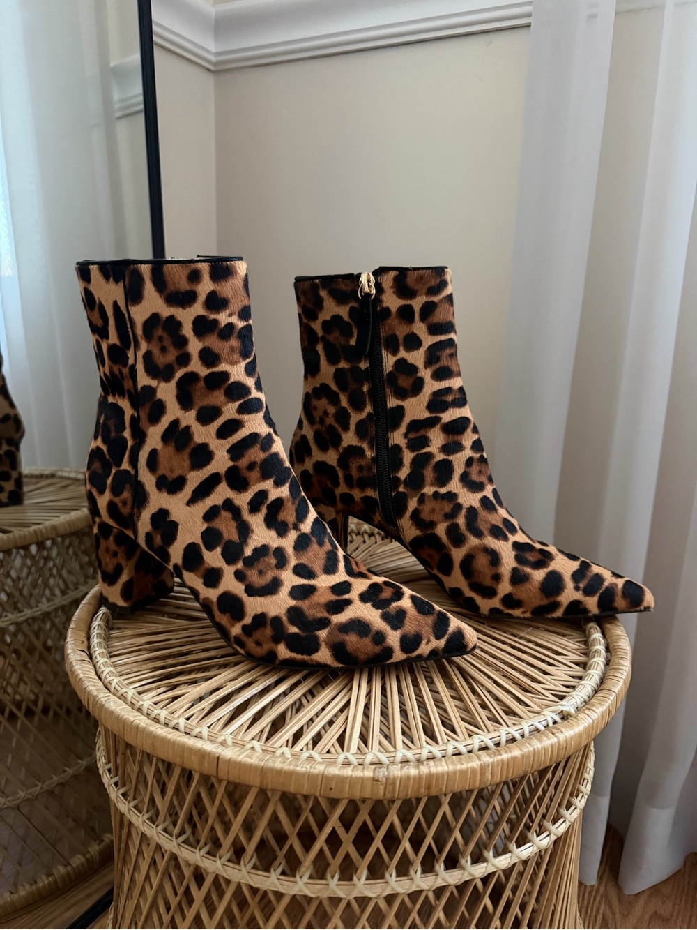 J. Crew Calf Hair Leopard Print Pointed-Toe Boots Size 6